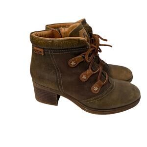 Pikolinos Lyon Ankle Boots Womens Size 7 Brown Leather Side Zip Lace Up 37